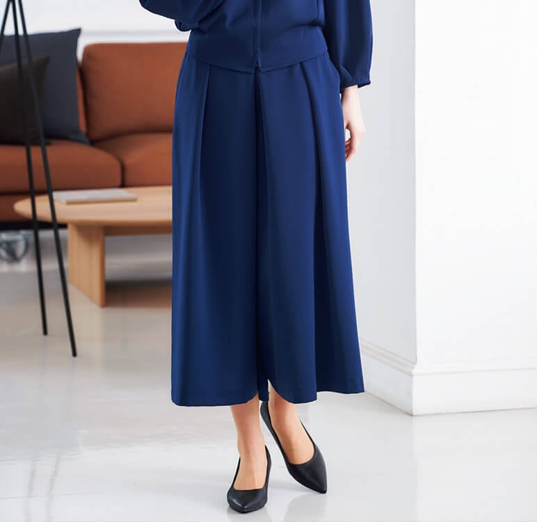 【ワイドパンツ レディース】ストレッチ「ウエストゴム」エコ素材・制菌加工 5～19号 / 2色（HTH9864）