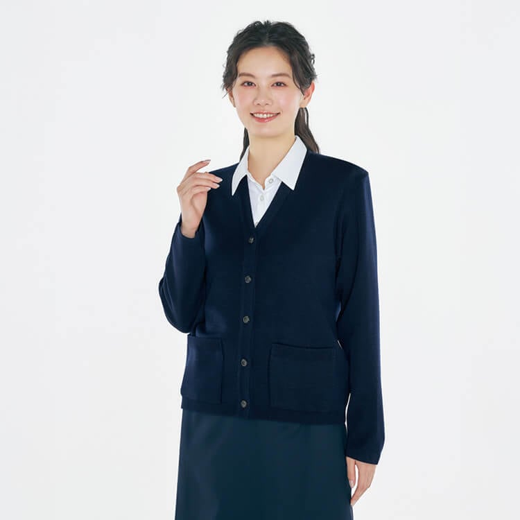 【事務服カーディガン 厚手】帯電防止「人気の定番アイテム」毛玉防止加工 S～3L / 3色（CHSAR9235）