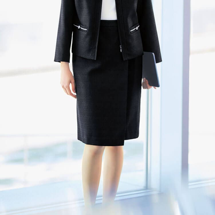 【オフィス制服タイトスカート】オールシーズン・ECO「ツイード素材」横ストレッチ 5～17号 / ブラック（KAHNAS036）