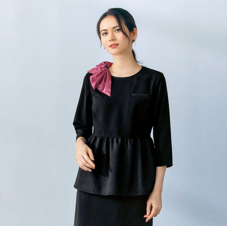 【プルオーバー七分袖】2WAYストレッチ「再生繊維 ECO素材」5～15号 / ブラック（KAHNWT038）