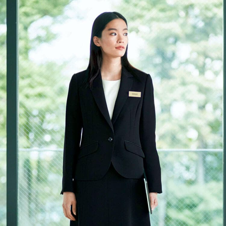 【オフィス制服ジャケット】オールシーズン「スマートシルエット」ヨコストレッチ 5～17号 / ブラック（KAHEAJ511）