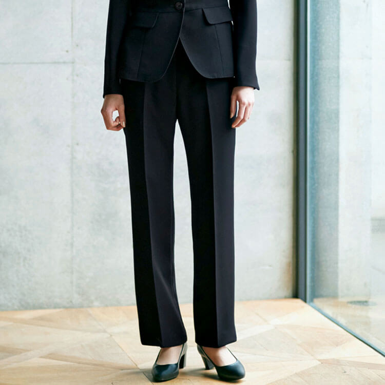 【事務服パンツ】オールシーズン「カーブベルト仕様」ヨコストレッチ 5～21号 / ブラック（KAHEAL516）