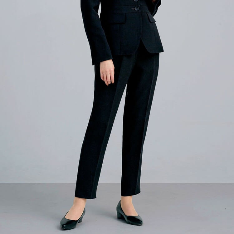 【事務服テーパードパンツ】オールシーズン「細見え×快適フィット」静電気防止 5～21号 / ブラック（KAHEAL676）