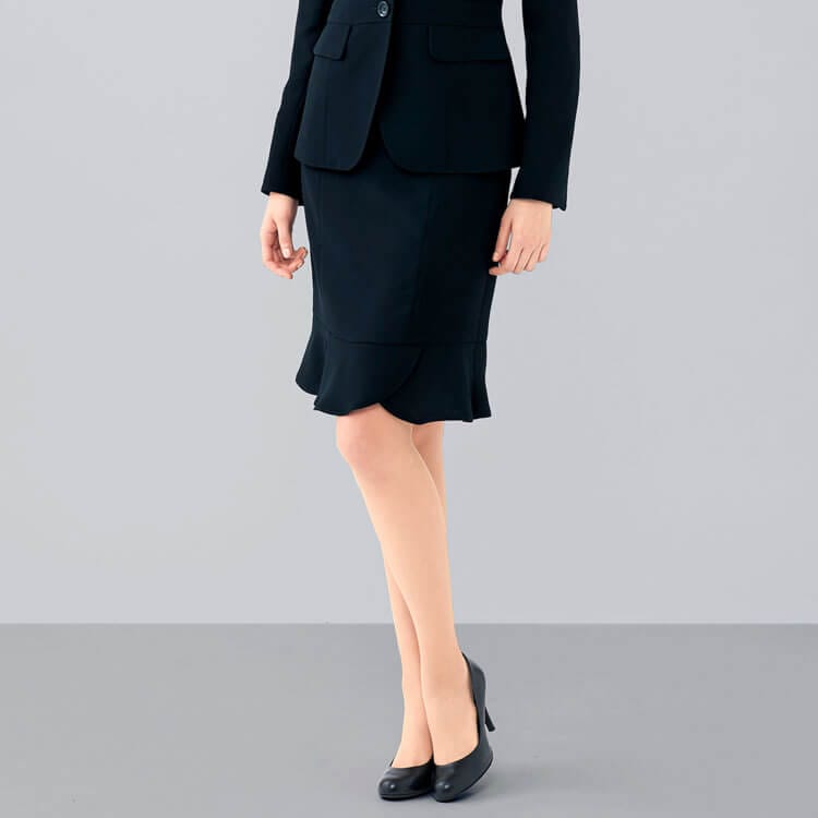 【事務服マーメイドスカート】オールシーズン「静電気防止素材」ヨコストレッチ 5～21号 / ブラック（KAHEAS515）
