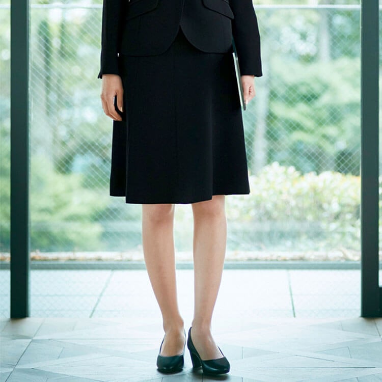 【事務服フレアスカート】オールシーズン「静電気防止素材」ストレッチ 5～21号 / ブラック（KAHEAS514）