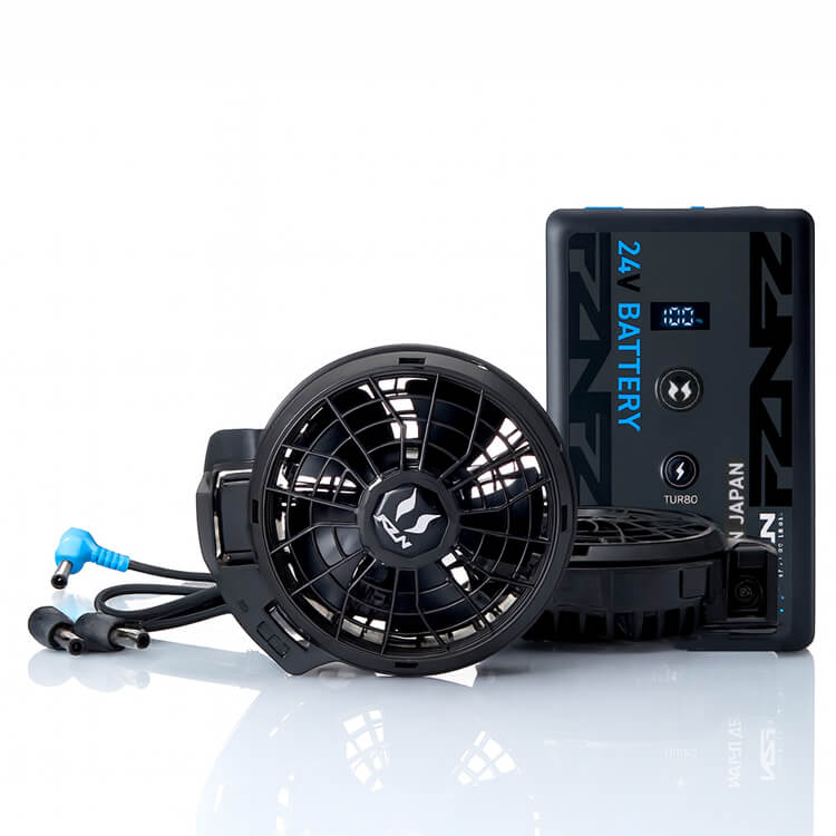 予約販売中！【空調風神服ファンバッテリーセット】2026年モデル「24Vバッテリー＋ハイパワーファン」高耐久 / サンエス（SAERD9691NJ-RD9620PH）
