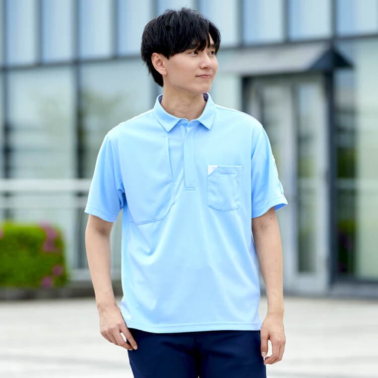 【作業着ポロシャツ半袖】男女兼用「汗染みが出にくい素材」後ろ丈長め 3S～5L / 4色（REF4011）
