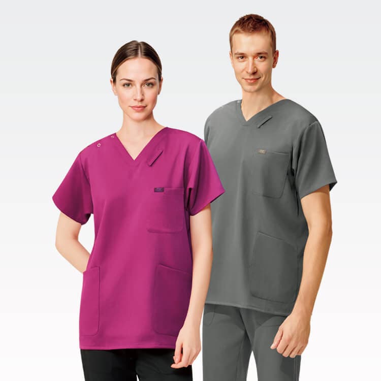 【医療スクラブ 男女兼用】ストレッチ「購入頂くと300円寄付へ」ループ付き・3S～4L / 4色 国境なき医師団（FOL7091SC）