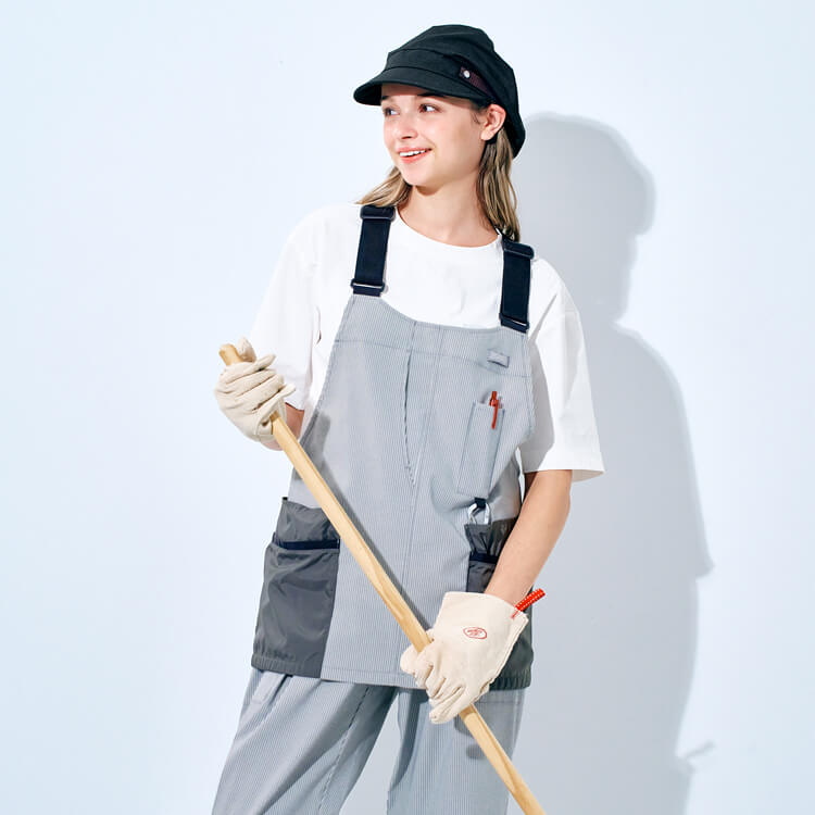 【清掃員向けベスト】男女兼用「多様な収納ポケット」ストレッチ 2サイズ / ストライプ（SEL69879）