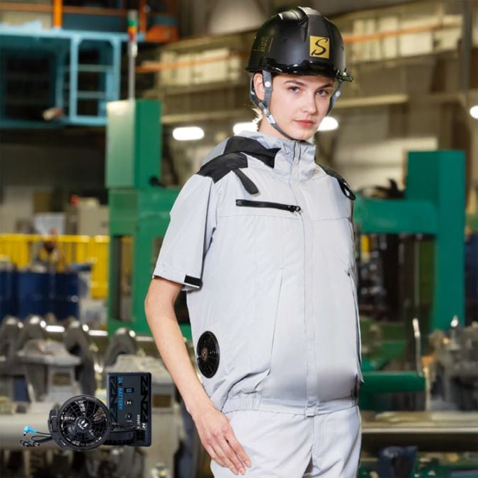 予約販売中！【空調風神服 半袖】フルセット「24Vバッテリー＆ファン付＋作業着ブルゾン」遮熱機能 S～5L / 5色 (SAEKF92500_24VSET2026)