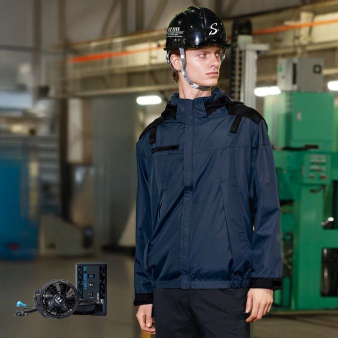 予約販売中！【空調風神服 フルセット】遮熱性「24Vバッテリー＆ファン付＋作業着長袖ブルゾン」UVカット S～5L / 5色 (SAEKF92501_24VSET2026)