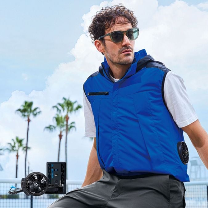 予約販売中！【空調風神服ベスト】フルセット「24Vバッテリー＆ファン付＋作業着ベスト」遮熱チタン加工 S～5L / 5色 (SAEKF92502_24VSET2026)