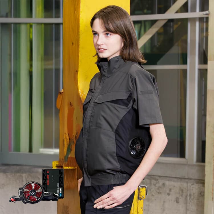 予約販売中！【空調風神服 半袖ブルゾン】フルセット「12Vバッテリー＋ファンセット＋作業着半袖ブルゾン」S～6L / 4色 (SAEKF92650_12VSET2026)