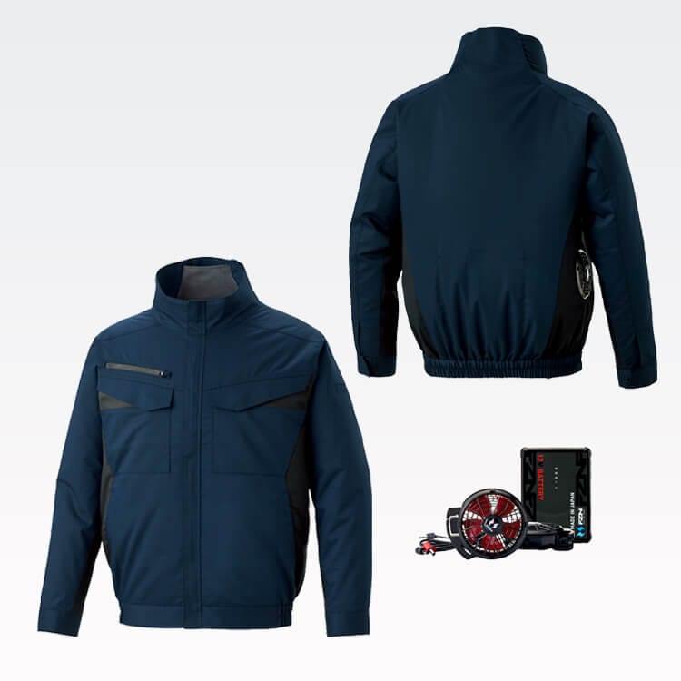 予約販売中！【空調風神服ブルゾン】フルセット「12Vバッテリー＆ファンセット＋作業服ブルゾン」S～6L / 4色 (SAEKF92651_12VSET2026)