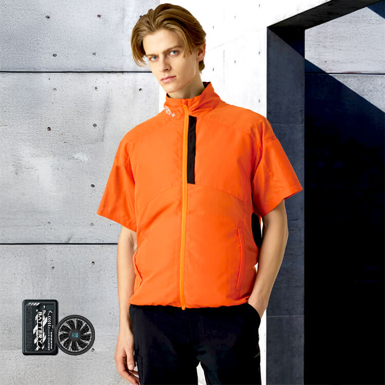 予約販売中！【空調風神服 半袖フルセット】EXFROZEN「ブルゾン＋バッテリーファン」サイドファン S～5L 7色 / サンエス（SAEKF96030-RD9641-RD9226）