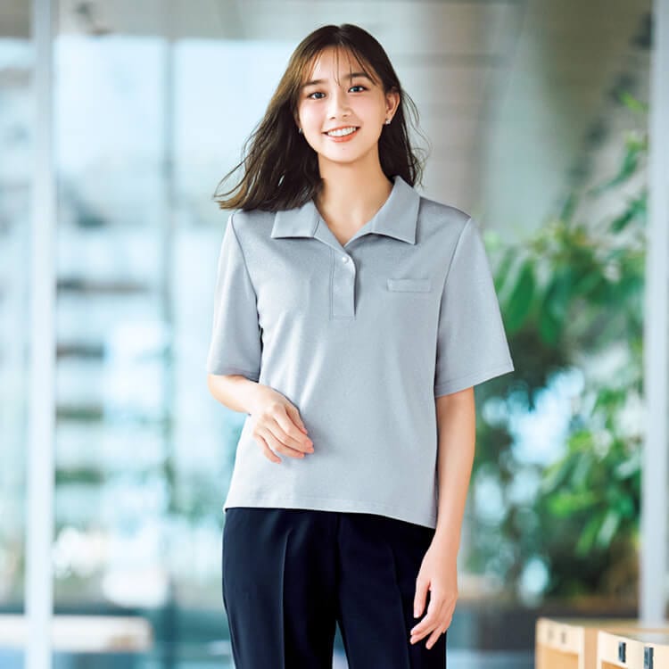 【事務服 ポロシャツ】清涼ニット素材「両脇ポケット付き」消臭テープ S～4L / 3色（BOMAD8815）