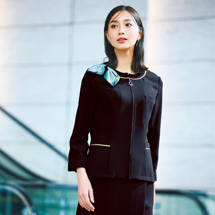 【受付制服 ジャケット夏用】2WAYストレッチ「通気度88.2% 清涼素材」再生ペット糸使用 5～21号 / 2色（BOMBCJ0129）