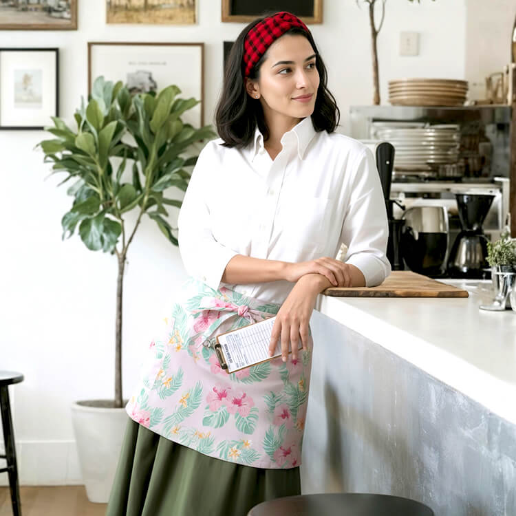 【アロハ エプロン】ECO素材「ハイビスカス柄」フリーサイズ / 3色（BOMFK7209）