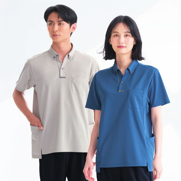 【介護ポロシャツ 男女兼用】ボタンダウン「汗染み防止」清潔・吸汗速乾 SS～5L / 9色（OZSAIK308）