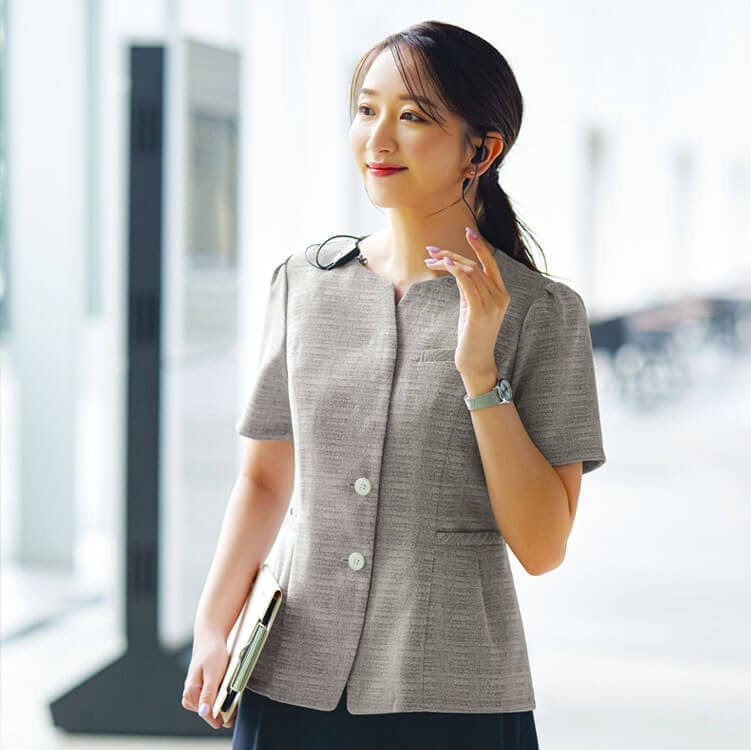 【オーバーブラウス 半袖】高通気「ドライタッチの清涼素材」5～19号 2色 / 事務服 夏用（KAHESJ1021）