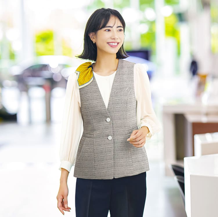 【事務服ベスト 夏服】吸汗速乾「涼しい サマーツイード素材」UVカット・高通気 5～19号 / 2色（KAHESV1022）