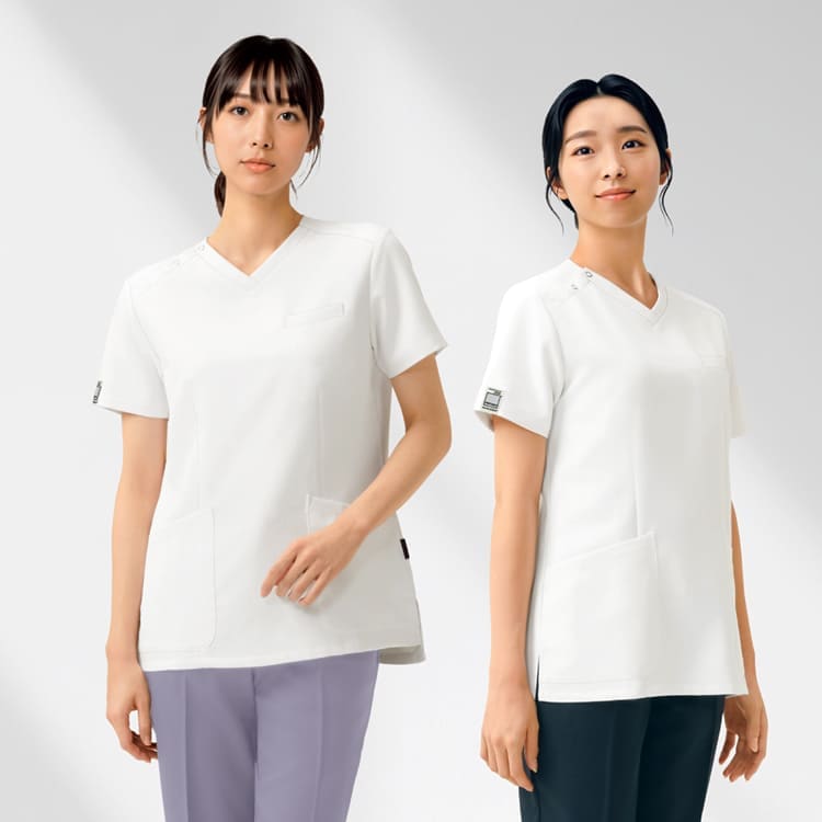 【スクラブ パントン】レディース白衣「マットな風合い 透けにくい」S～4L pantone / ホワイト（FOL7117SC）