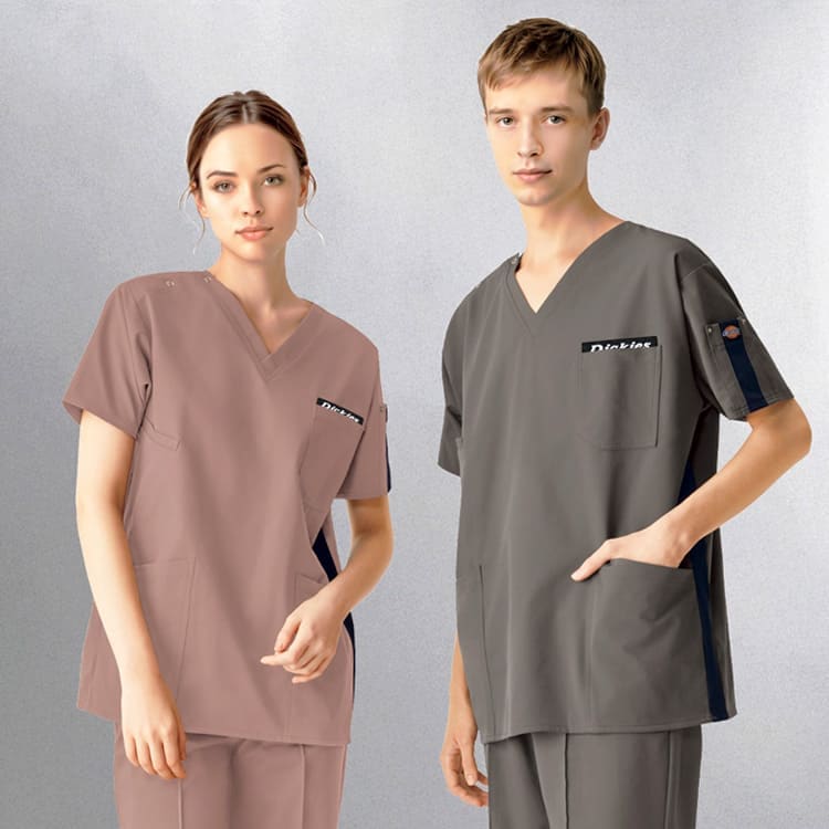 【スクラブ ディッキーズ】男女兼用「サイドライン配色」全方向ストレッチ SS～4L / 3色（FOL7116SC）