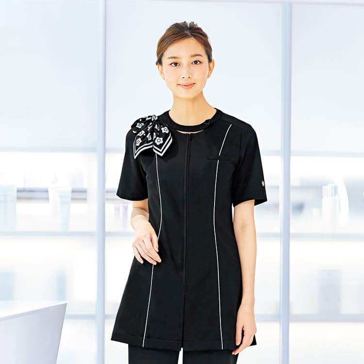 【エステ制服 ジャケット】ニット素材「マリークワント」帯電防止 5～17号 / ブラック（CHSM13421）