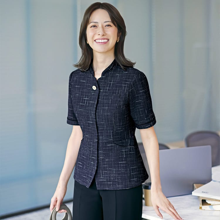 【事務服 ジャケット】夏服「尾州織 上質サマーツイード素材 」ストレッチ 5号～19号 / 2色 (YASU22650)