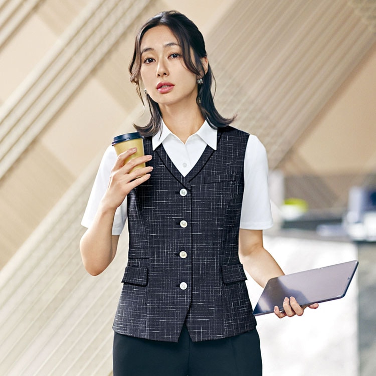 【事務服 ベスト】夏服「ストレッチ性とソフトな風合いの尾州織素材 」 5号～19号 / 2色 (YASU52650)