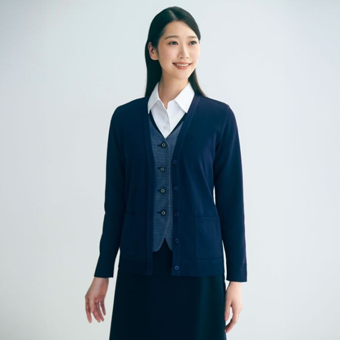 【オフィス制服 カーディガン 】オールシーズン「軽い着心地のライトカーディガン」毛玉防止 7号～15号 / 3色 (YASU12150)