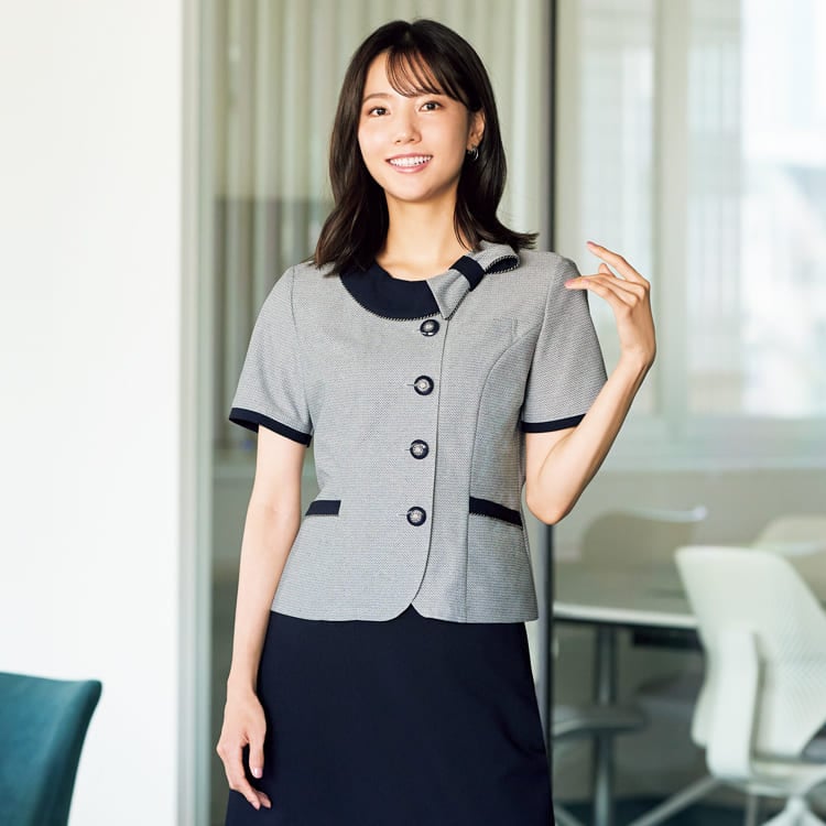 【事務服オーバーブラウス】半袖「高通気・吸汗速乾 清涼素材」2WAYストレッチ 5号～19号 / 2色 (JOI26770)