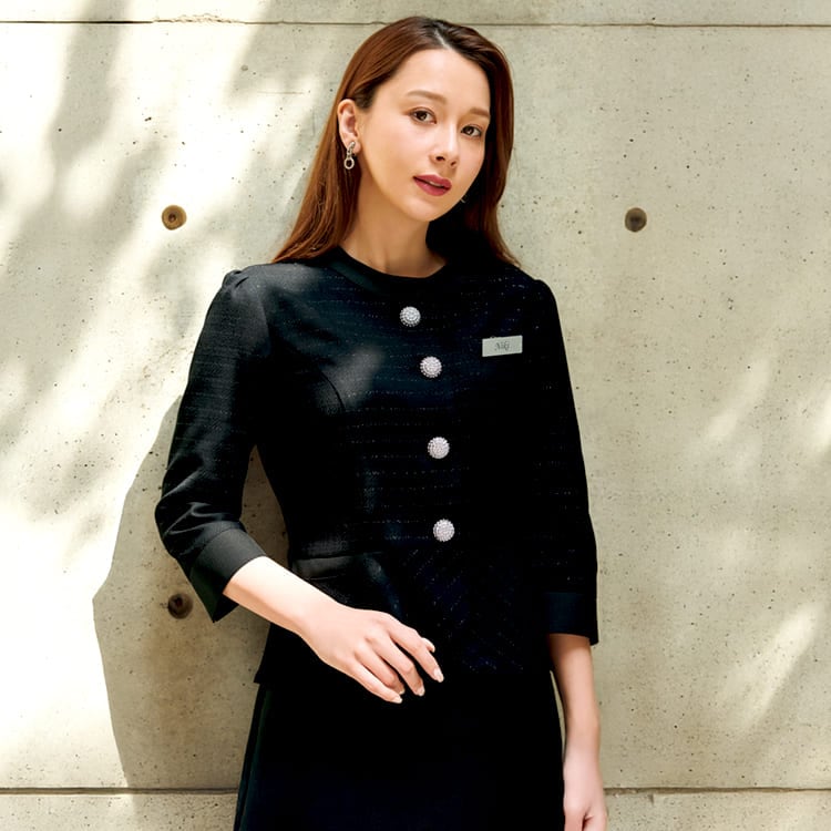 【受付制服 ジャケット】オールシーズン「ボーダー状のラメ糸使用デザイン」5号～19号 / ブラック (JOI86165)