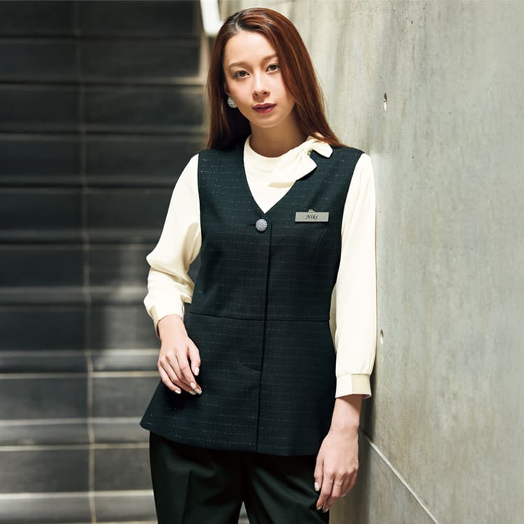 【接客ユニフォーム ベスト】オールシーズン「ラメ糸使用の上質なツイード素材」5号～19号 / ブラック (JOI16160)