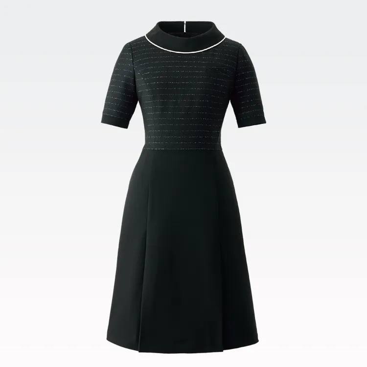 上品な受付制服ワンピース｜66160 en joie（アンジョア）ロールカラー 
