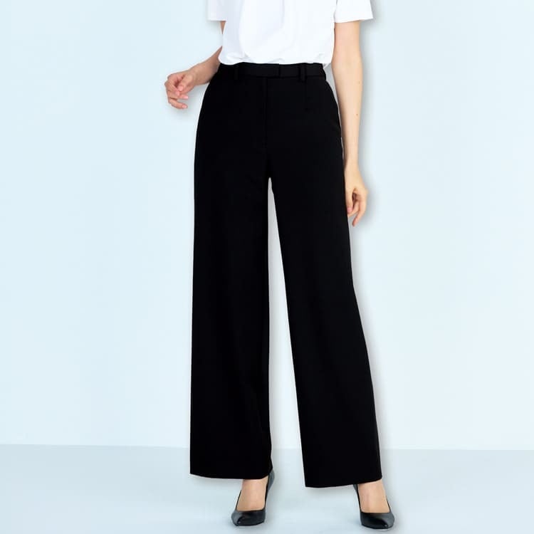 【事務服 ワイドパンツ】夏服「2WAYストレッチ素材の軽やかな着用感」撥水加工 5号～19号 / 2色 (BOMAP6804)