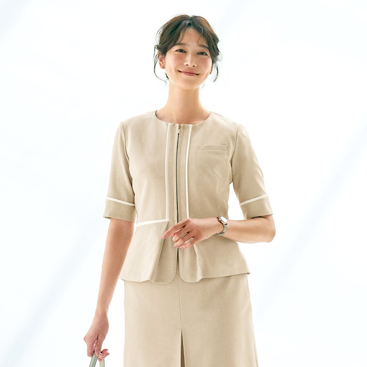 【オフィス制服 半袖ジャケット】夏服「麻ライクなナチュラル感のある素材」2WAYストレッチ 5～19号 / 2色（YAS22150）