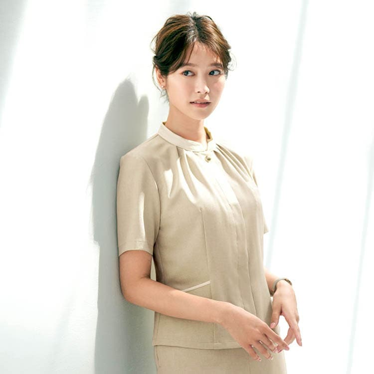 【受付ユニフォーム ジャケット】夏服「リネンライクのドライな風合いが特徴」ストレッチ 5号～19号 / 2色 (YAS22151)