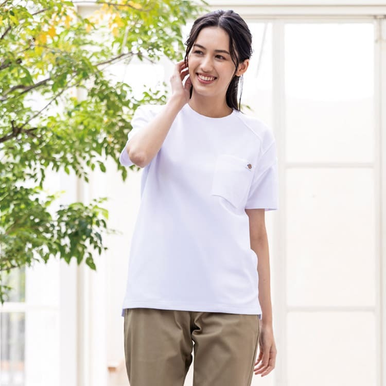 【Dickies作業服 半袖Tシャツ】男女兼用「耐久性のある涼しいカノコ素材」接触冷感 XS～3XL / 3色 (NOKD6017)