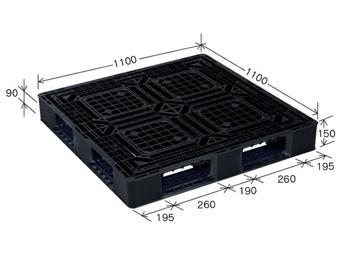 〔10枚セット〕 ブラックパレット/樹脂パレット 〔J-D4・1211〕 メッシュ構造 再生材利用〔代引不可〕