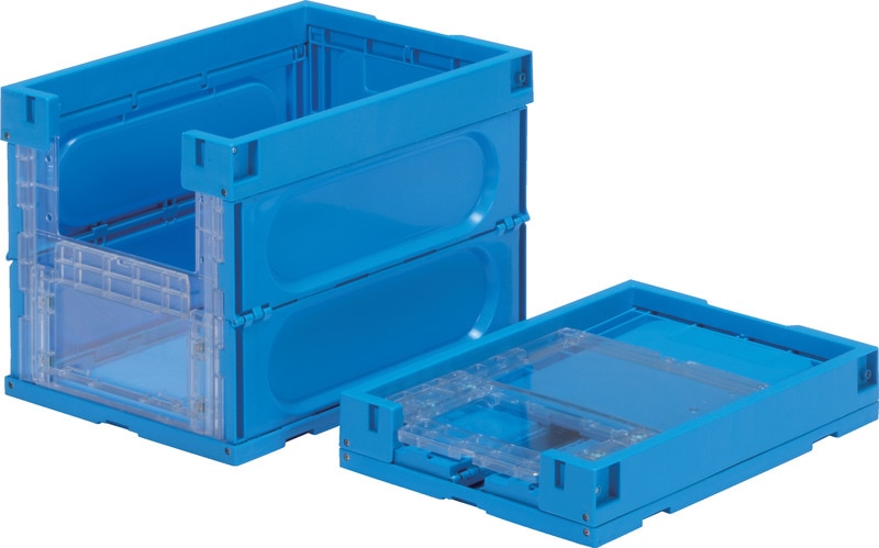 三甲 折りたたみコンテナ オリコンラック38B(短側扉あり) ブルー 容量