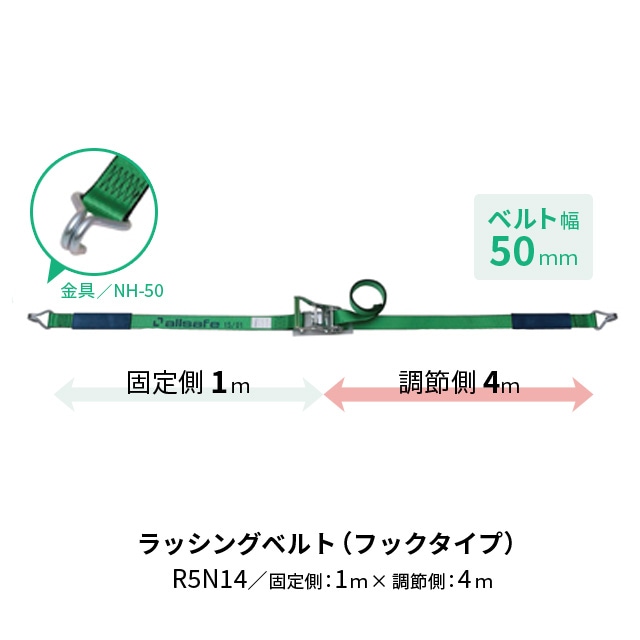 オールセーフ ラッシングベルト フックタイプ 固定側1m×調節側4