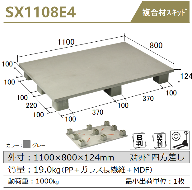 ���ܥץ�ѥ�å�(NPC)���ץ饹���å��ѥ�åȡ������åɻ�����������SX1108E4������19kg�����졼�����(PP+���饹Ĺ����+MDF)��ư�ٽ�1000kg