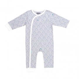 BiNKi カバーオール( 長袖足付きロンパース） オーガニックコットン100%  ビンキペンギン柄 グレー オランダ発のダッチデザイン Jumpsuit XS/S/M/L