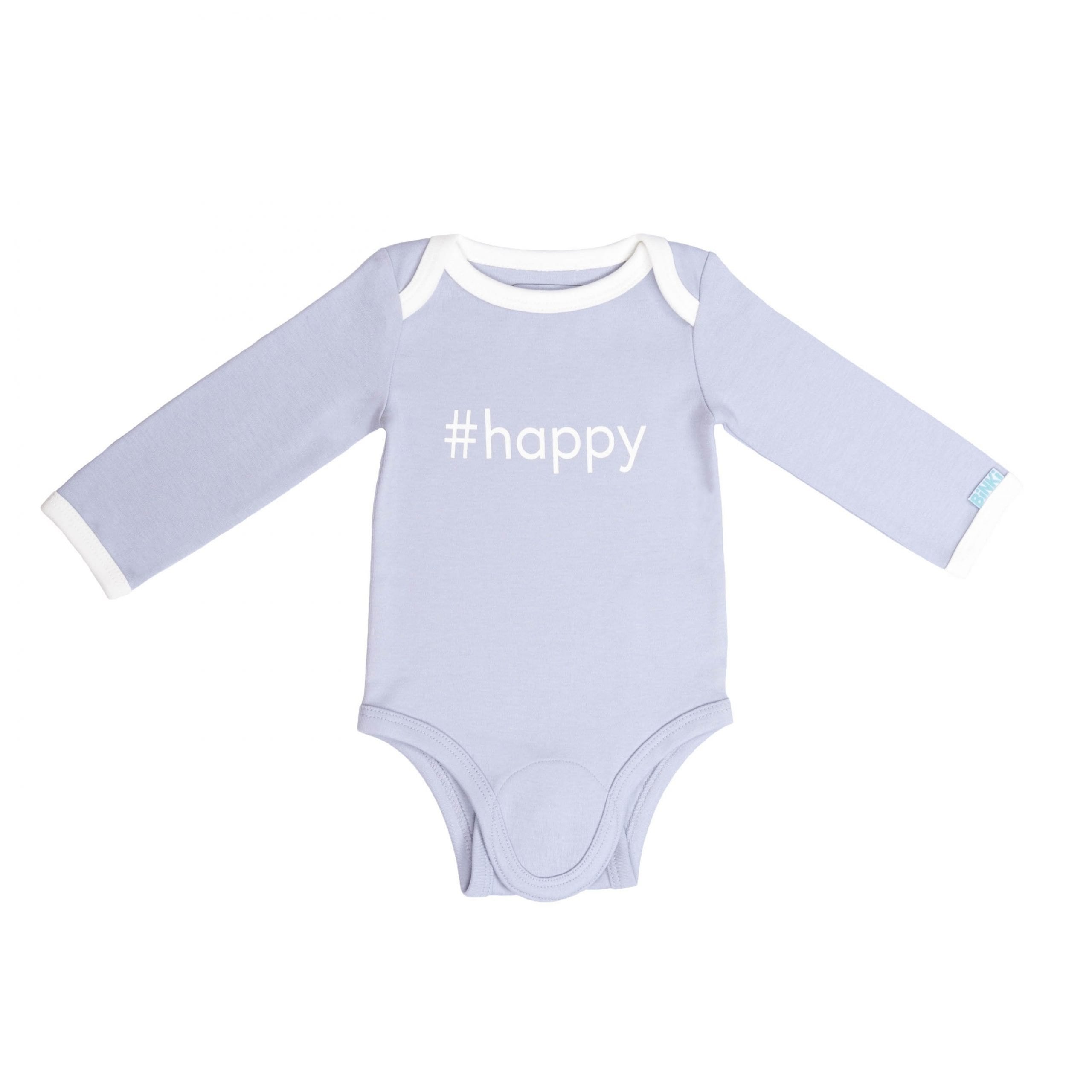 BiNKi 長袖ロンパース オーガニックコットン100% ビンキ #happy ロゴ ライラック色 オランダ発のダッチデザインLong sleeve romper lilac grey M/L