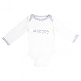 BiNKi 長袖ロンパース オーガニックコットン100% ビンキ #happy ロゴ ホワイト(ペンギン柄グレーの配色）グレー配色）オランダ発のダッチデザインLong sleeve romper star white M/L