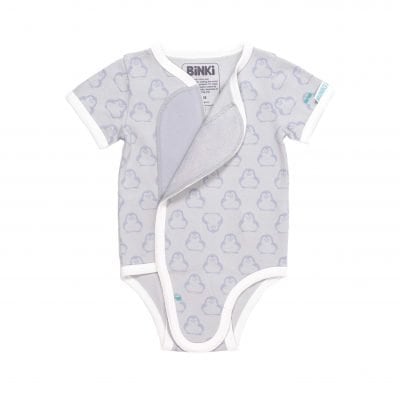 BiNKi 半袖 着物ロンパース オーガニックコットン100% ビンキペンギン柄 グレー オランダ発のダッチデザイン Kimono romper short sleeve S/M