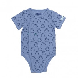 BiNKi 半袖 着物ロンパース オーガニックコットン100% ビンキペンギン柄 ブルー オランダ発のダッチデザイン Kimono romper short sleeve S/M