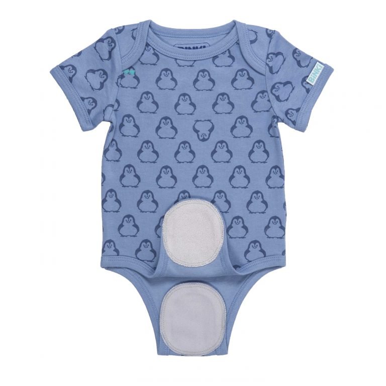 BiNKi 半袖ロンパース オーガニックコットン100% ビンキペンギン柄 ブルー オランダ発のダッチデザインShort sleeve romper M/L/XL