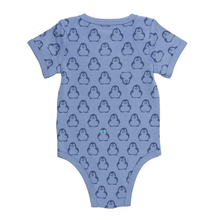 BiNKi 半袖ロンパース オーガニックコットン100% ビンキペンギン柄 ブルー オランダ発のダッチデザインShort sleeve romper M/L/XL